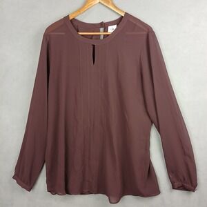 Cabi‎ Entice Sheer Keyhole Blouse Top Womens Large Maroon Round Neck Casual